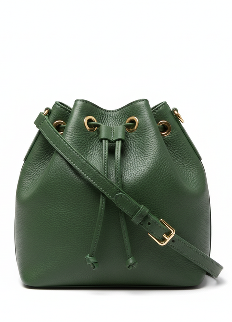 Forest Green Leather Bucket Handbag