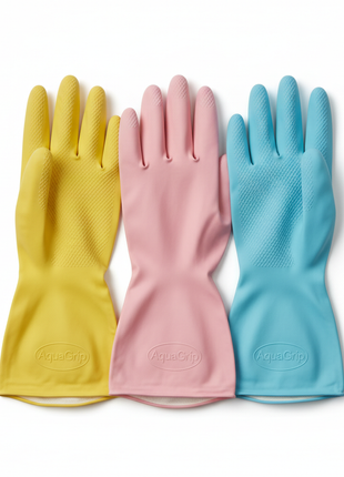 Premium Rubber Cleaning Gloves - 3 Pair Set
