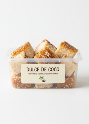 Traditional Caribbean coconut candy dulce de coco in clear packaging