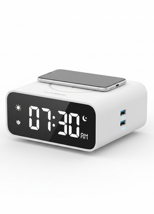 LumiWake Smart Alarm Clock with LED display and wireless charging pad
