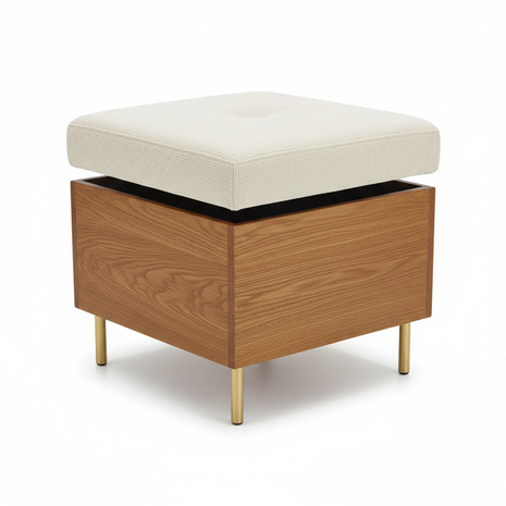 Storage Ottoman Cube - Upholstered with Brass Legs