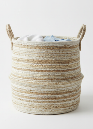 Large woven laundry hamper basket with handles