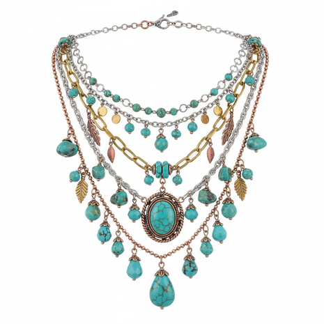 Bohemian Layered Necklace Set with turquoise stones