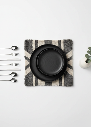 Scandinavian Home Bundle with Nordic rug matte black plates and stainless steel flatware