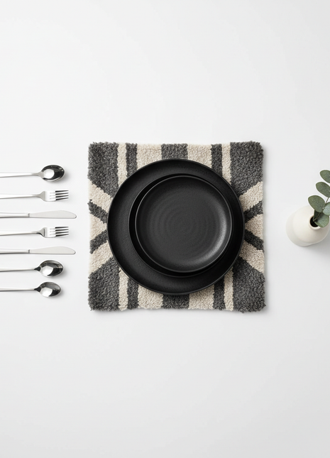 Scandinavian Home Bundle – Nordic Rug, Black Plates & Steel Flatware