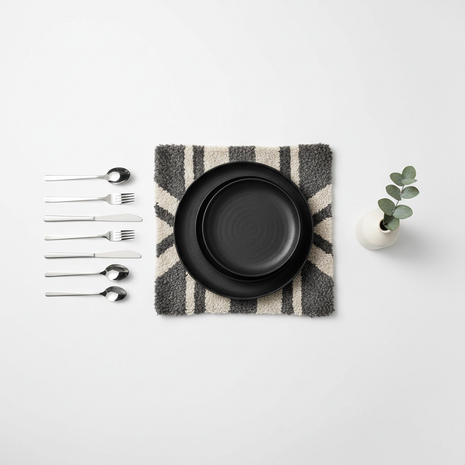 Scandinavian Home Bundle with Nordic rug matte black plates and stainless steel flatware