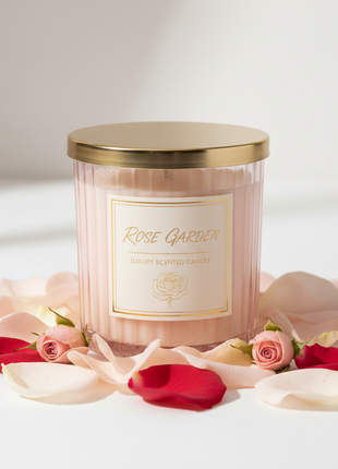 Rose Garden Candle in blush pink glass jar