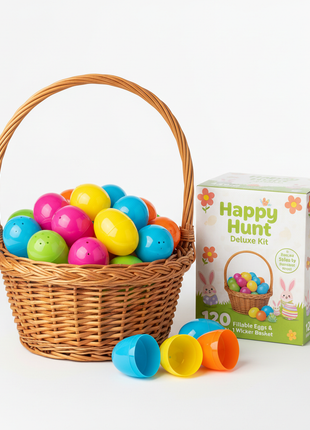 Easter Egg Hunt Kit (48 Fillable Eggs + Basket)