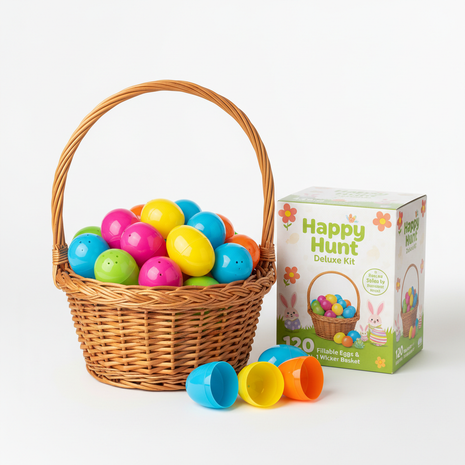Easter Egg Hunt Kit (48 Fillable Eggs + Basket)