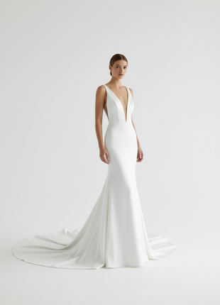 Satin Cathedral Train Wedding Dress