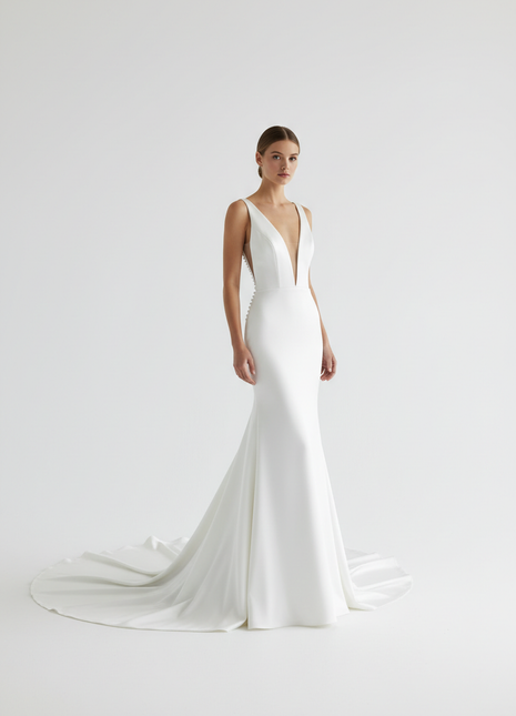 Satin Cathedral Train Wedding Dress