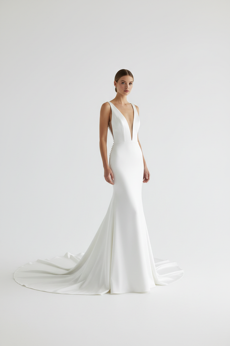 Satin Cathedral Train Wedding Dress