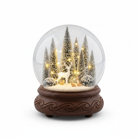 Enchanted Forest Snow Globe with Woodland Creatures