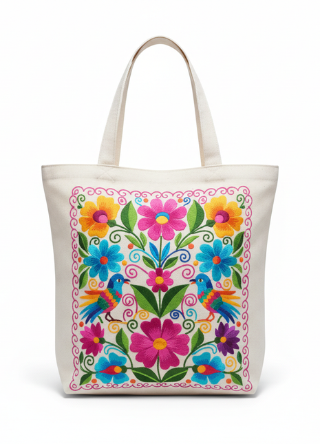 Embroidered Mexican Tote Bag – Oaxacan Floral Design