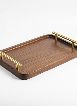 Solid walnut wood serving tray with brass handles