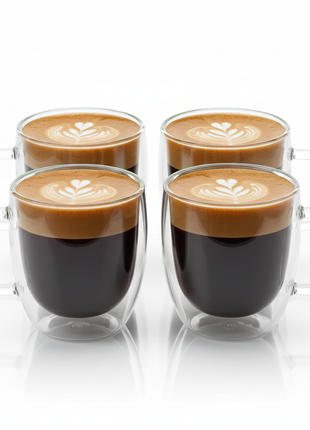Double-Wall Glass Coffee Mug Set 4-Piece