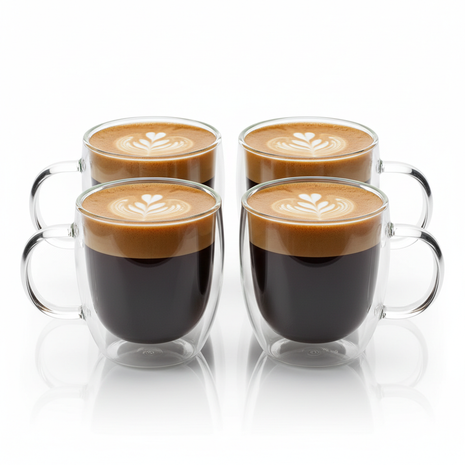 Double-Wall Glass Coffee Mug Set 4-Piece