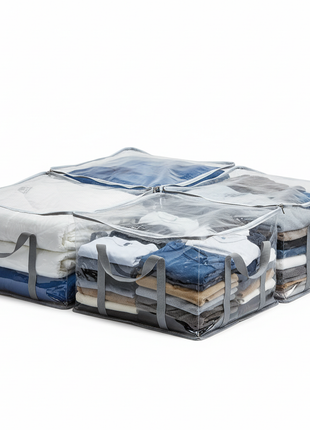 Large zippered clear under-bed storage bags with handles