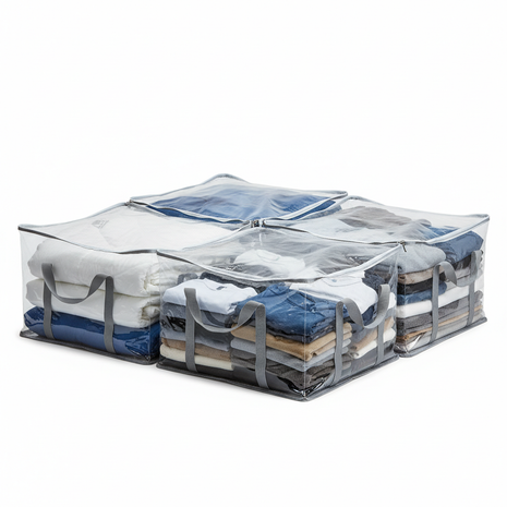 Under-Bed Storage Bags – Large Zippered Clear Organizer with Handles