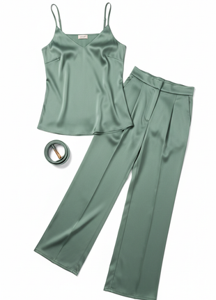 Sage Satin Camisole & Trouser Set