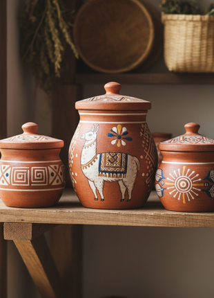 Peruvian Hand-Painted Ceramic Canister Set – Andean Llama Design