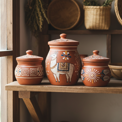 Peruvian Hand-Painted Ceramic Canister Set – Andean Llama Design