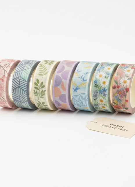 Japanese Washi Tape Collection — 6-Roll Floral & Nature Set