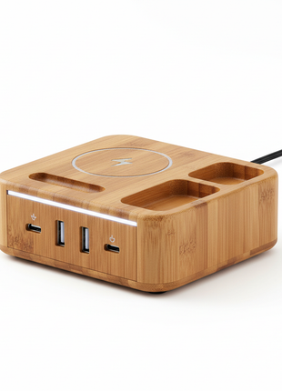 Bamboo Bedside Charging Station