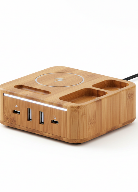 Bamboo Bedside Charging Station