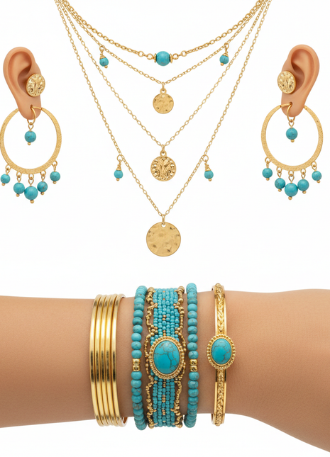Boho Gold & Turquoise Jewelry Set — Women