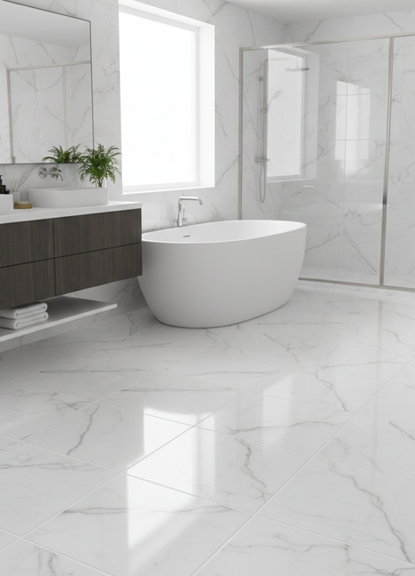 White Marble Peel and Stick Floor Tiles - 12x12 Inch (20 Pack)