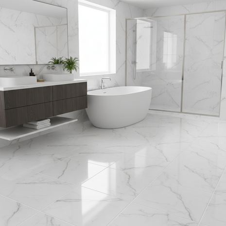 White Marble Peel and Stick Floor Tiles - 12x12 Inch (20 Pack)