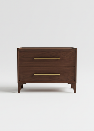 Walnut Nightstand with Brass Handles - 2 Drawer