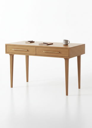 Oak Writing Desk with 2 Drawers and Brass Hardware