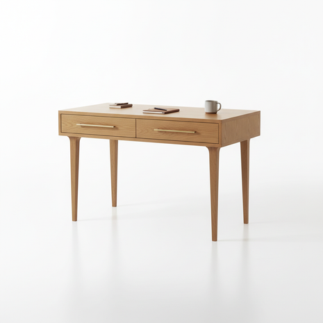 Oak Writing Desk with Drawers and Brass Hardware