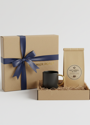 Premium Coffee Gift Set in kraft paper box with ribbon