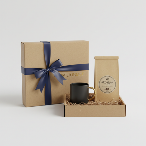 Premium Coffee Gift Set in kraft paper box with ribbon