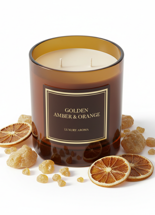Warm Amber Candle in dark amber glass jar
