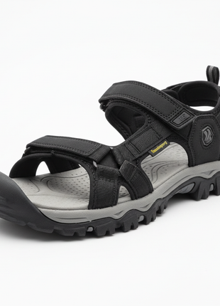 Men's black and grey outdoor sport hiking sandals with velcro straps and rugged sole
