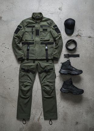 Tactical Olive Utility Jacket & Cargo Set