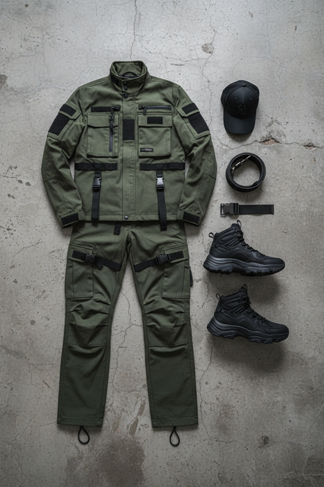 Tactical Olive Utility Jacket & Cargo Set