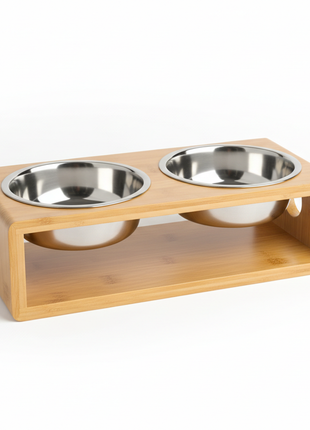 Elevated Bamboo Dog Bowl Set