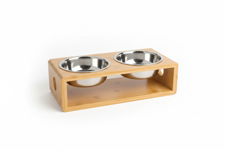 Elevated Bamboo Dog Bowl Set