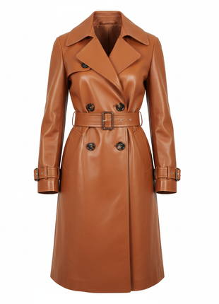 Camel Leather Trench Coat