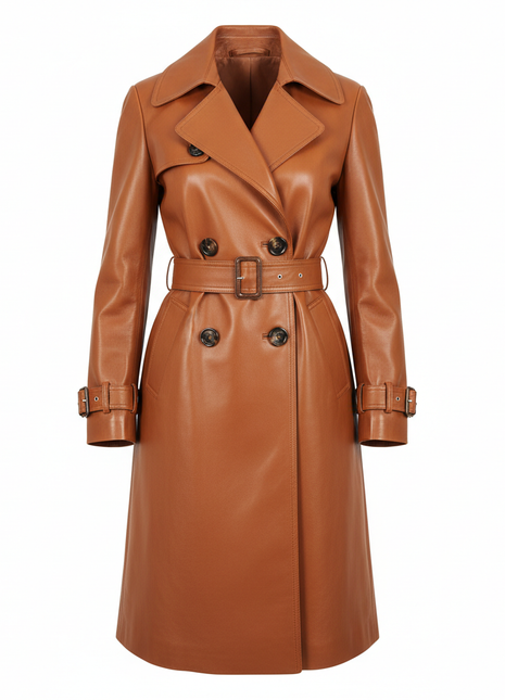 Camel Leather Trench Coat