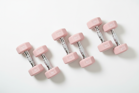 Rose Gold Neoprene Dumbbell Set – pastel pink and rose gold 3lb 5lb 8lb weights