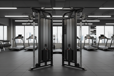 Dual cable crossover machine in professional gym setting