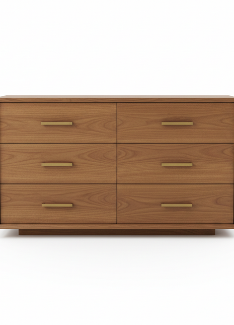 6-Drawer Walnut Dresser with Brass Handles