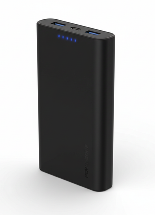Slim black matte portable power bank 20000mAh with dual USB ports