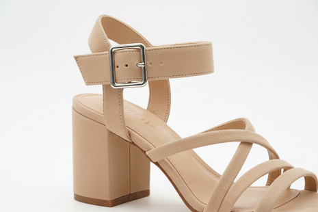 Nude Strappy Block Heel Sandals